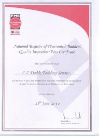 FMB Warranted Builders Inspection Certificate for Chris Dodds